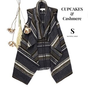 Cupcakes & Cashmere Wool Blend Grey Heather Stripe Waterfall Cardigan Wr…